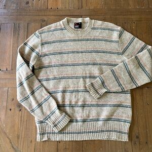 Robert Bruce Vintage USA Wool Sweater XL Neutral Stripe Crewneck 80s 90s Unisex